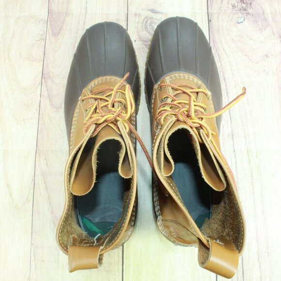 LL Bean Brown Leather 8" Lace Up Unlined Ankle Duck Boots Round Toe Size 12 M - Picture 6 of 9
